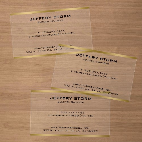 Light Gold Metallic Texture Stainless Steel Look Clear Business Cards