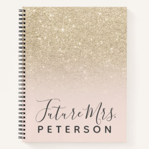 light gold ombre glitter pink block future Mrs Notebook