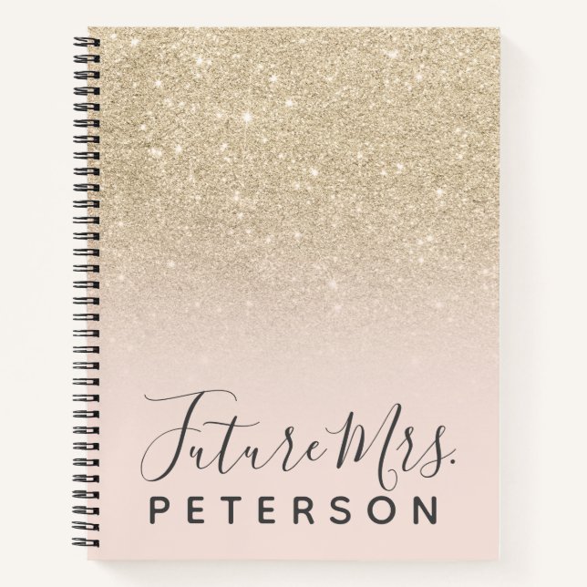light gold ombre glitter pink block future Mrs Notebook (Front)