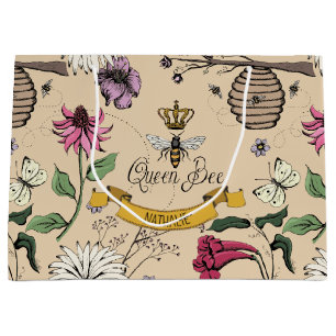 Light Gold Queen Bee Crown Large Gift Bag