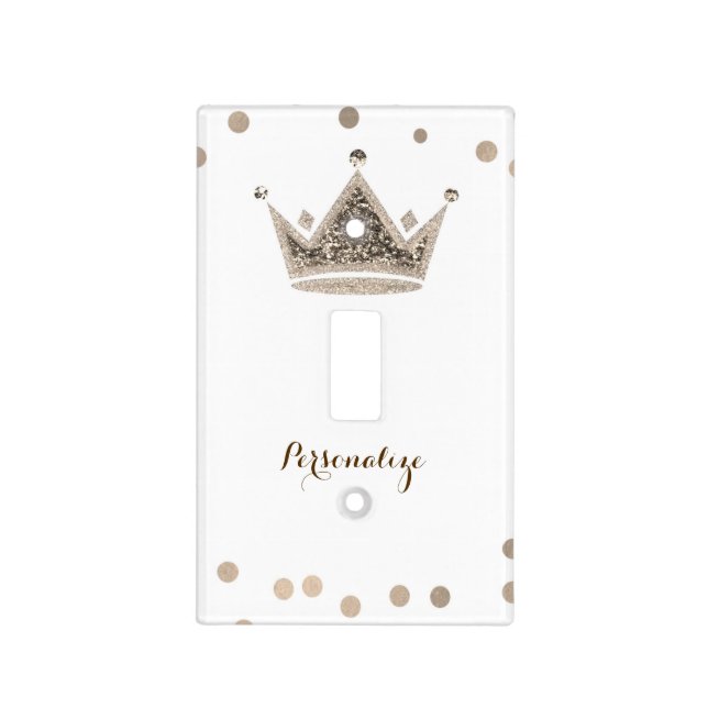 Light Gold Royal Crown & Confetti Bedroom Switch Cover (Front)