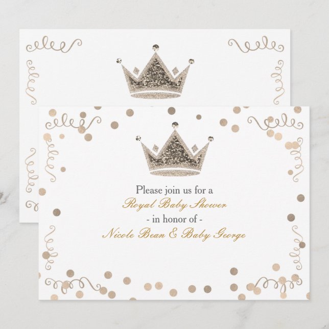 Light Gold Royal Crown & Confetti Party Invitation (Front/Back)