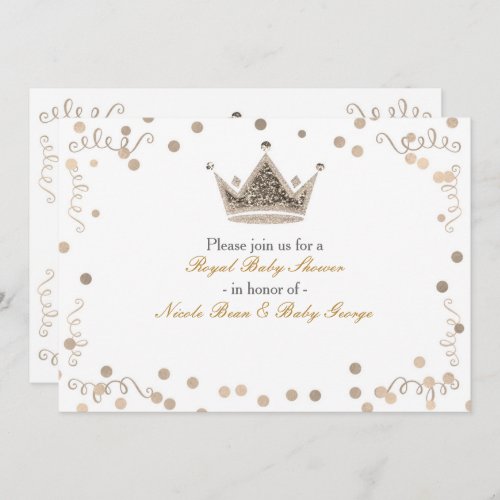 Light Gold Royal Crown  Confetti Party Invitation
