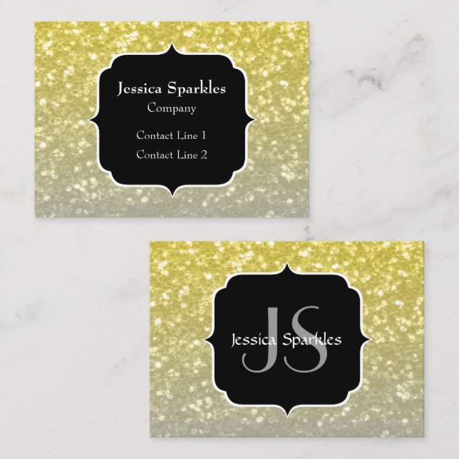 Light gold silver gray ombre faux sparkle Monogram Business Card (Front/Back)