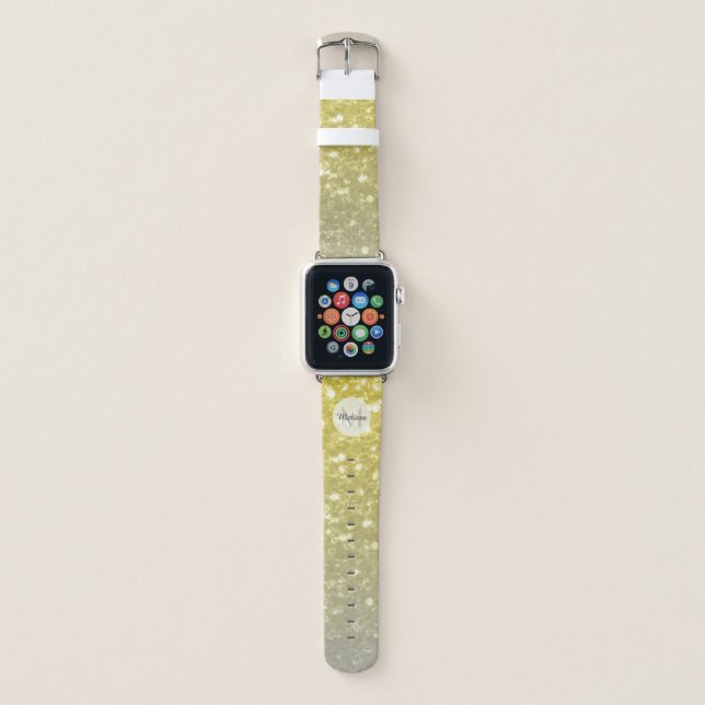 Light gold silver gray ombre faux sparkles apple watch band (Front)