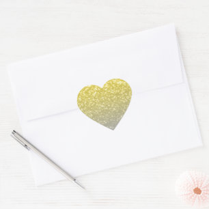 Light gold silver gray ombre faux sparkles heart sticker