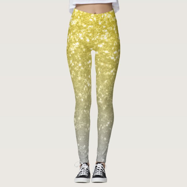 Light gold silver gray ombre faux sparkles leggings (Front)