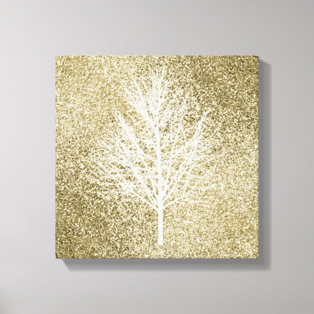 light gold sparkle sparkling glitter glow tree   canvas print (Front)
