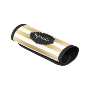 Light Gold & White Stripes Monogram Black Accents Luggage Handle Wrap