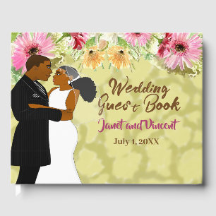 Light Gold Wildflowers African American Couple Guest Book