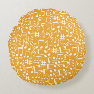 Light Golden Ochre Warm Earth Colors Music Notes Round Pillow