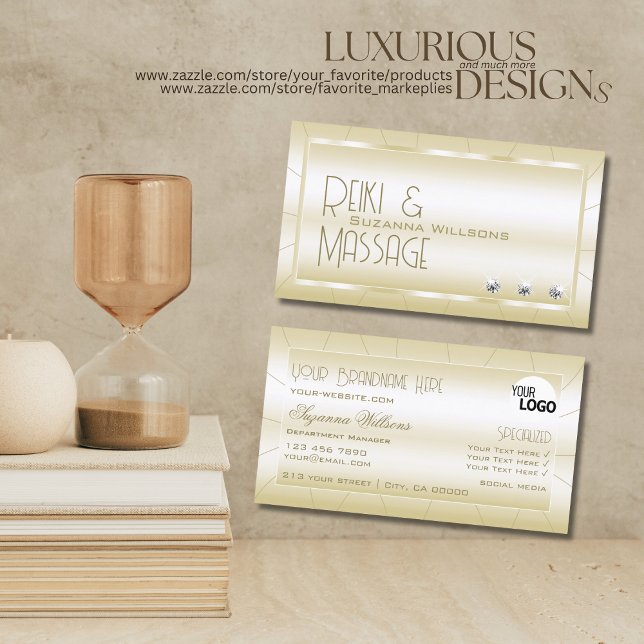 Light Golden with Diamonds and Logo Luxury Stylish Business Card (Creator Uploaded)