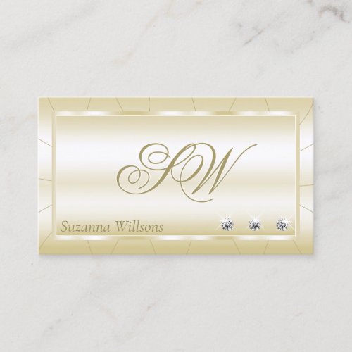 Light Golden with Diamonds and Monogram Luxurious Business Card