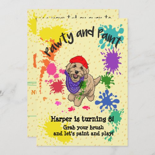 Light Goldendoodle Dog Art Birthday Party Invite