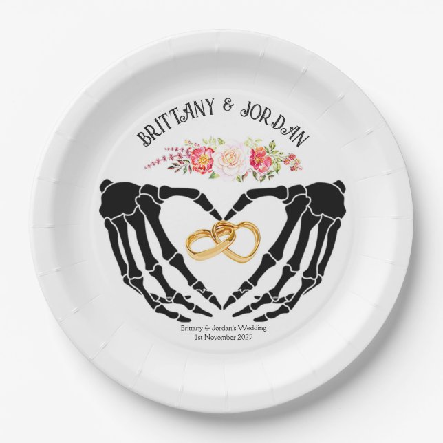 Light Gothic Skeleton Hands Wedding Paper Plates (Front)