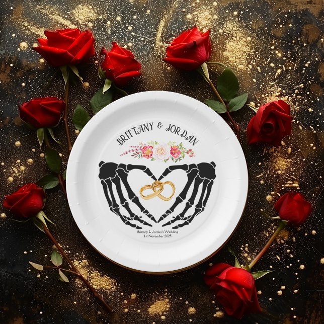 Light Gothic Skeleton Hands Wedding Paper Plates (Creator Uploaded)