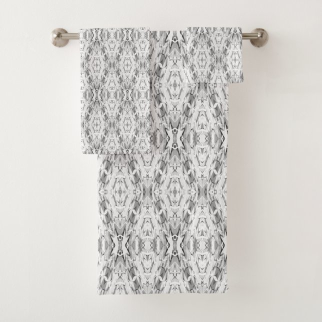 Light gray abstract geometry pattern bath towel set (Insitu)