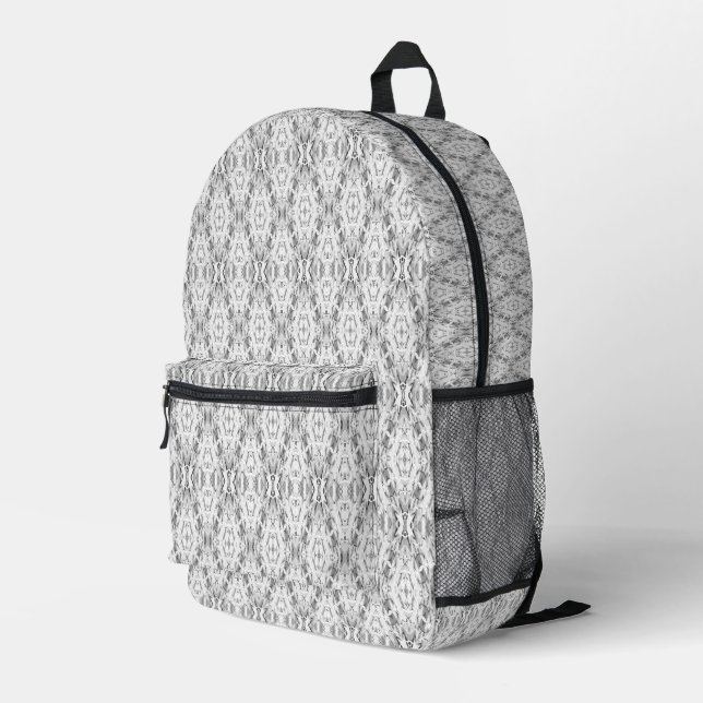 Light gray abstract geometry pattern printed backpack (Back Corner Right)