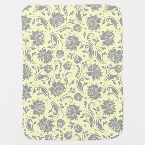 Light Gray And Beige Floral Damasks Swaddle Blanket