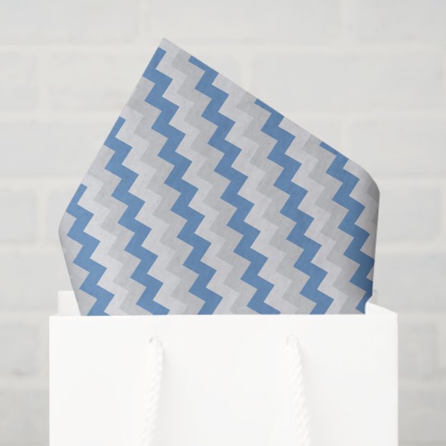 Light Gray and Blue Chevron Pattern Tissue Paper (Gift Bag)
