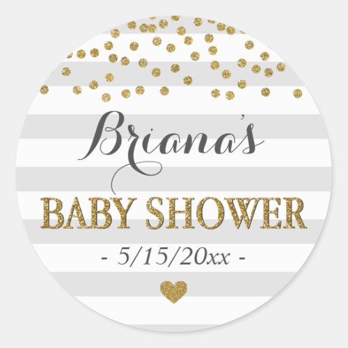 Light Gray and Gold Confetti Neutral Baby Shower Classic Round Sticker