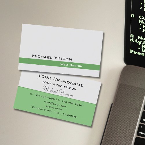 Light Gray and Green Classic Simple Professional Business Card