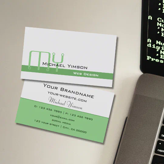 Light Gray and Green with Monogram Professional Business Card Light Gray and Green with Monogram Professional Business Card