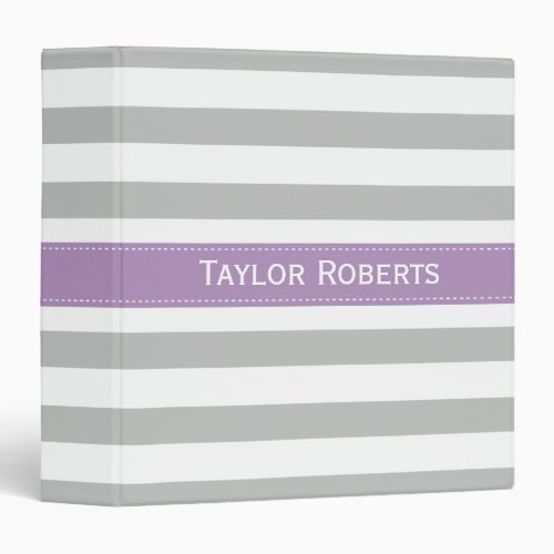 Light Gray and Lavender Purple Wide Stripes Patter 3 Ring Binder