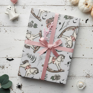 Light Gray and Pink Gothic Baby Rocking Horse Wrapping Paper