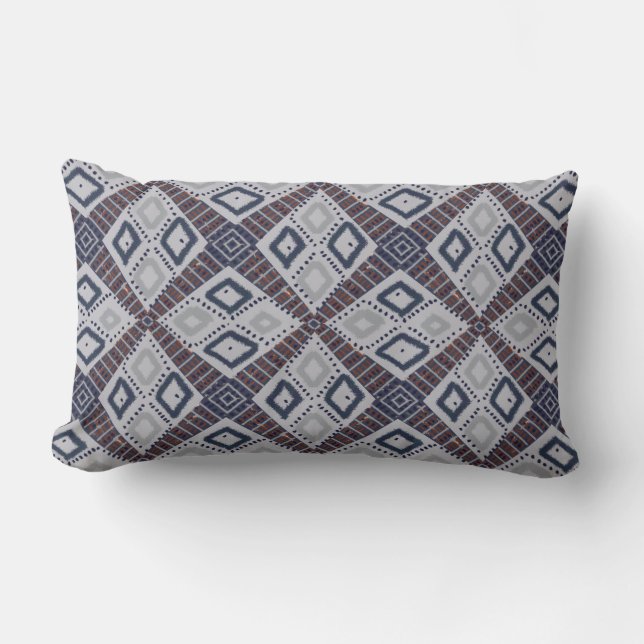 Light Gray and Rust Brown Diamond Pattern Lumbar Pillow (Front)