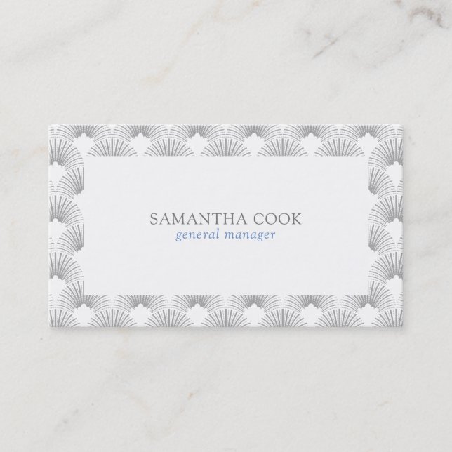 Light-gray and white art deco pattern business card (Front)