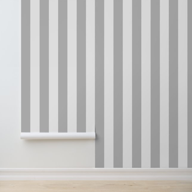 Light Gray and White Bold Vertical Stripes Wallpaper (Application)