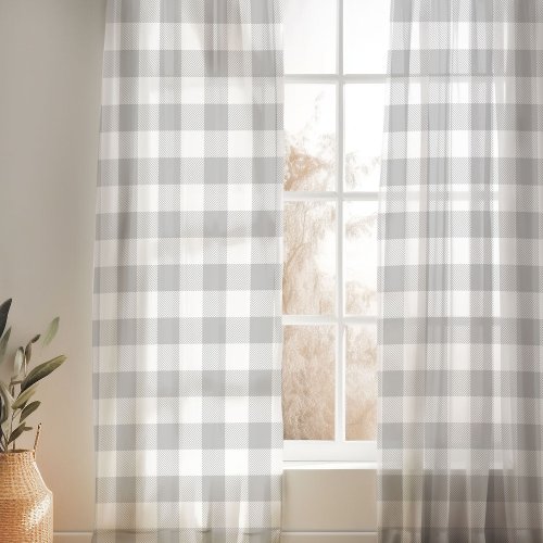 Light Gray and White Buffalo Check Sheer Curtains