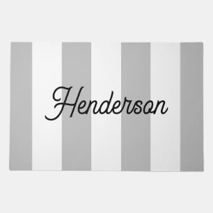 Light Gray and White Cabana Stripes Monogrammed Doormat
