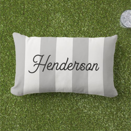 Light Gray and White Cabana Stripes Monogrammed Lumbar Pillow