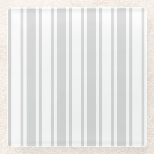 Light gray and white candy stripes glass coaster (Front)