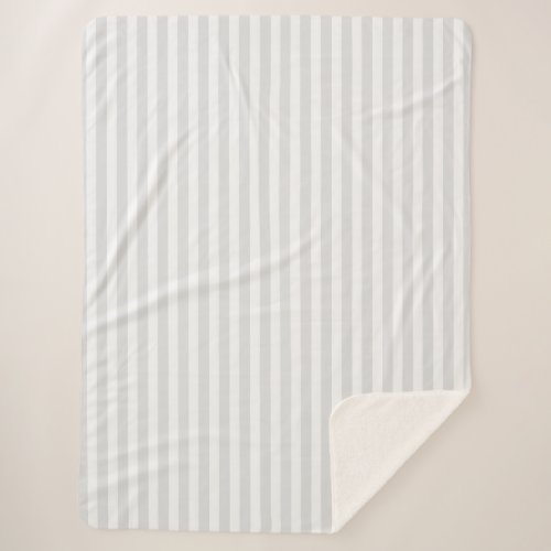 Light gray and white candy stripes sherpa blanket
