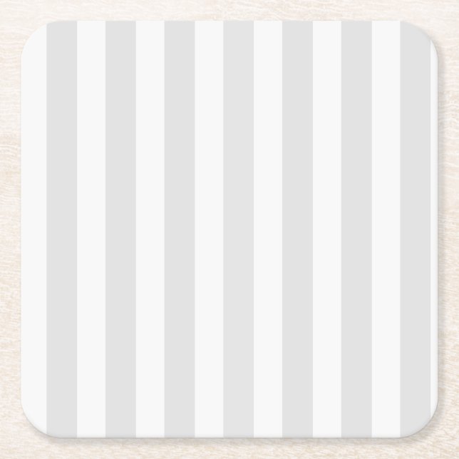 Light gray and white candy stripes square paper coaster (Front)