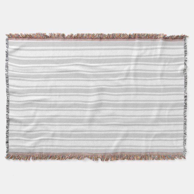 Light gray and white candy stripes throw blanket (Front)