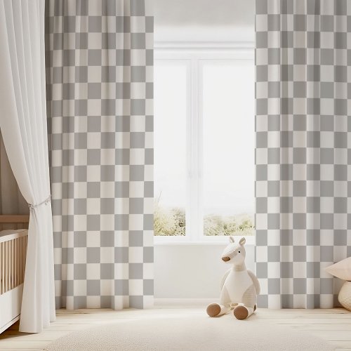 Light Gray and White Checkerboard Blackout Curtains