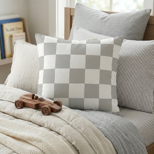 Light Gray and White Checkerboard Throw Pillow