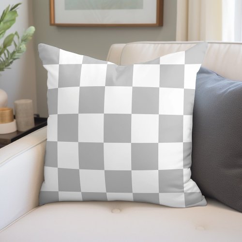 Light Gray and White Checkerboard Throw Pillow