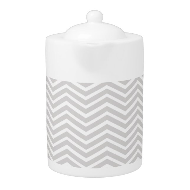 Light Gray and White Chevron Stripes Pattern Teapot (Front)