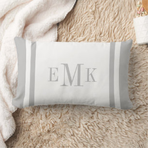 Light Gray and White Classic Monogram Lumbar Pillow
