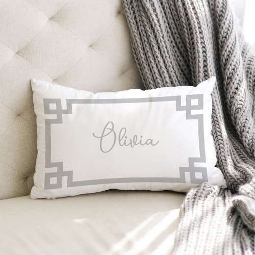 Light Gray and White Custom Name Monogram Lumbar Pillow