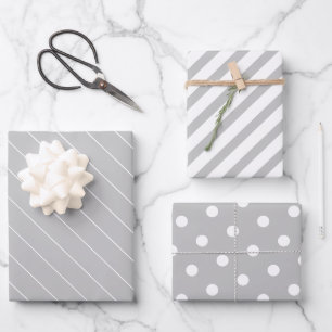 Light Gray and White Dots Stripes Patterns Wrapping Paper Sheets
