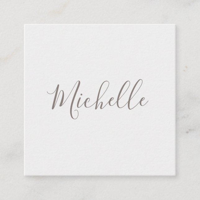Light gray and white feminine minimalist square business card (Front)