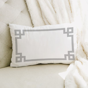 Light Gray and White Greek Key   Editable Colors Lumbar Pillow