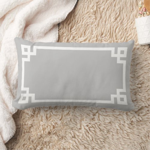 Light Gray and White Greek Key  Editable Colors Lumbar Pillow