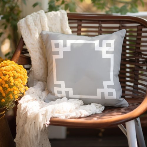 Light Gray and White Greek Key  Editable Colors Outdoor Pillow